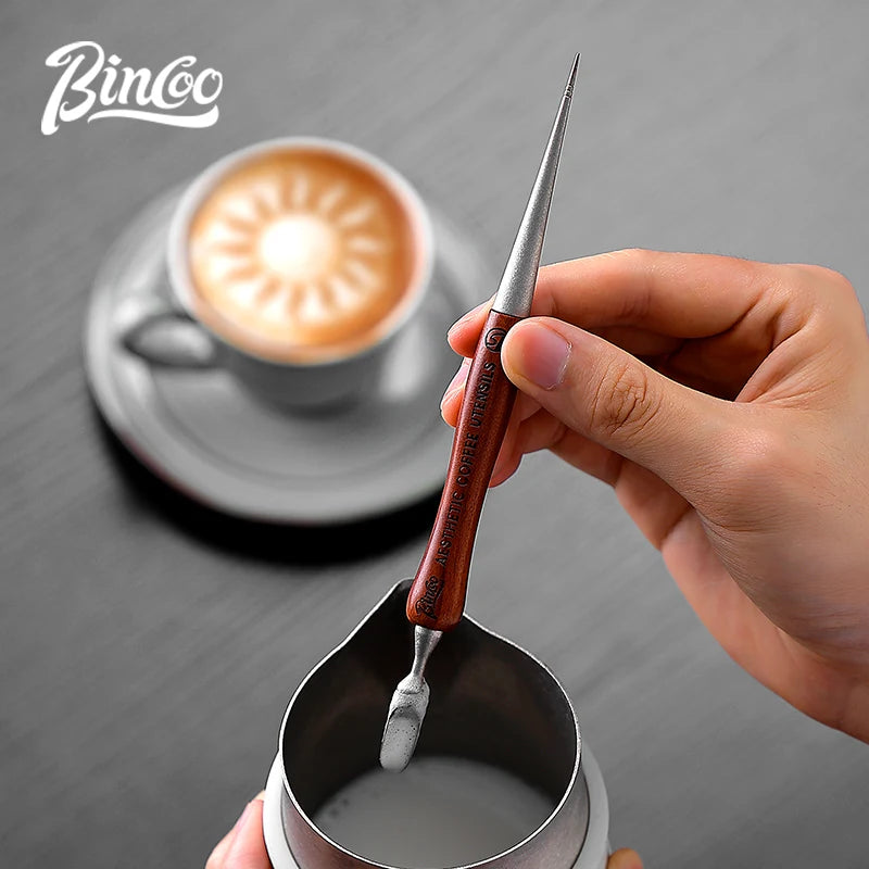 Bincoo Wooden Handle Latte Art Pen – Dual Head Decorating Needle Latte Art Pen Qst