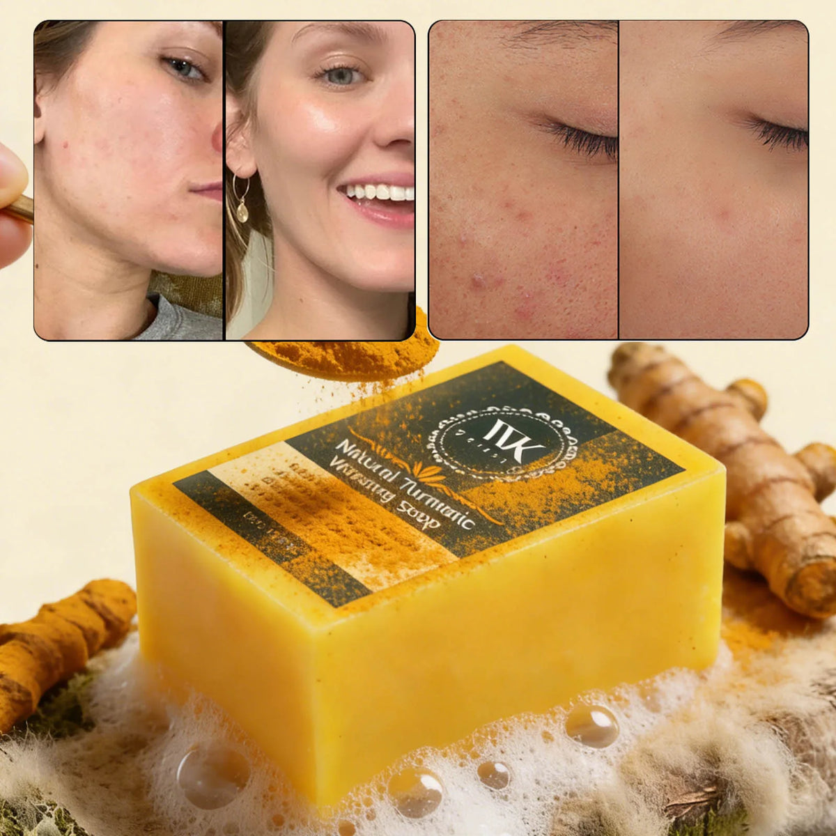 WK'JALY Turmeric Brightening Soap Bar – Hyaluronic Acid, 200g Brightening Soap Bar Qst