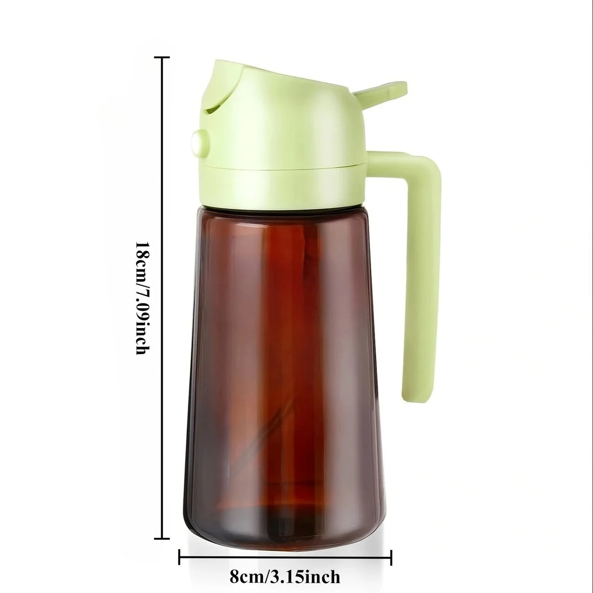 2-in-1 Light-Blocking Glass Oil Sprayer & Dispenser 470ml Oil Sprayer Dispenser Qme Green Cap