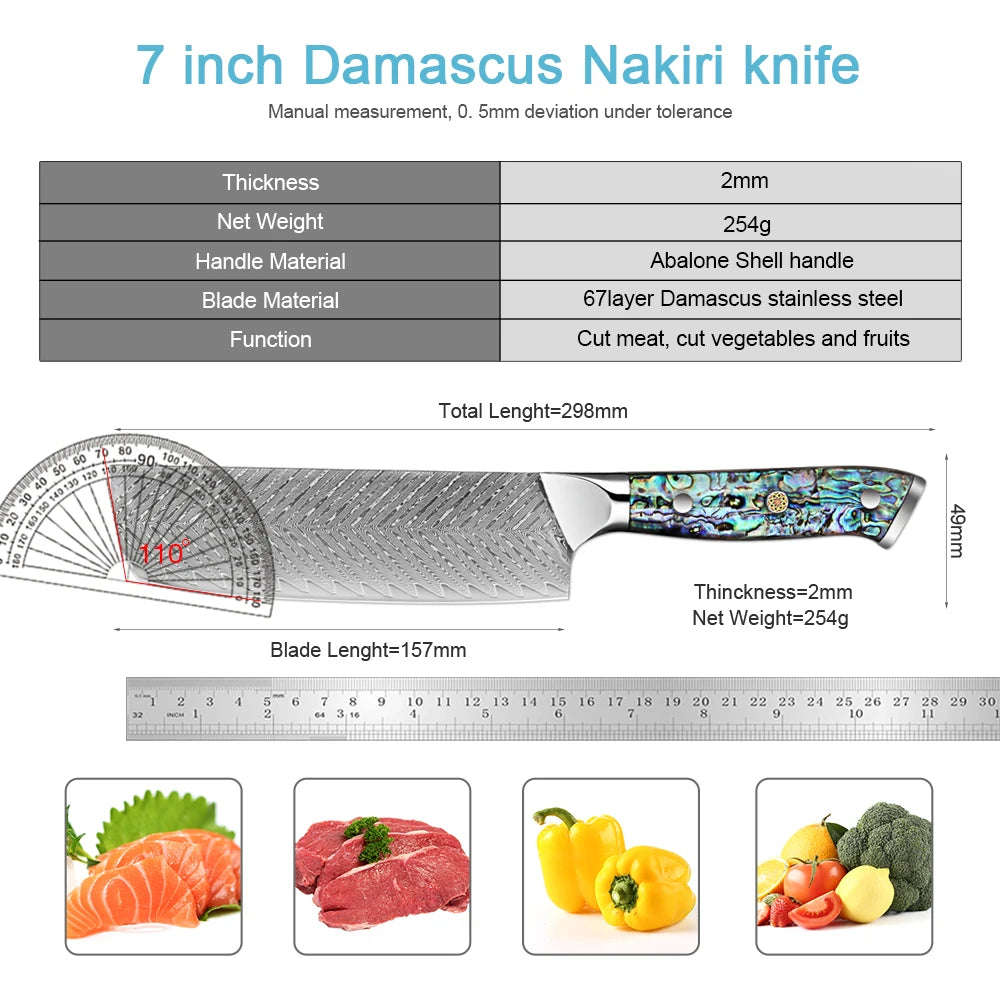 XITUO Damascus Nakiri Chef Knife – 67-Layer Steel, 16.5cm Damascus Chef Knife Qst