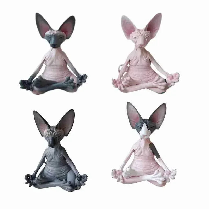 Whimsical Buddha Cat Sphinx Figurine | Yoga Meditation Decor Decorative Figurine Qme