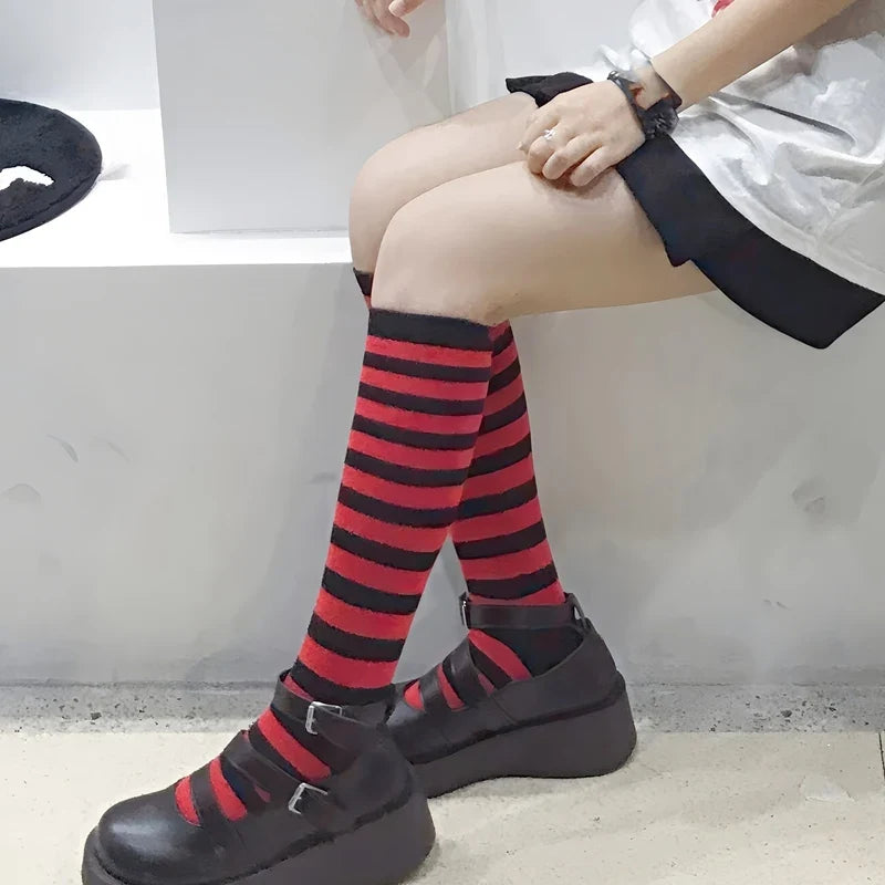 Women's Striped Knee High Socks | Sweet Lolita Harajuku Style Knee High Socks Qme