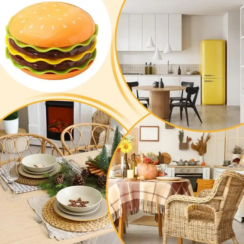 Stackable Hamburger Plate Set – 6-Layer Mini Dinner & Sauce Bowls Stackable Plate Set Qme