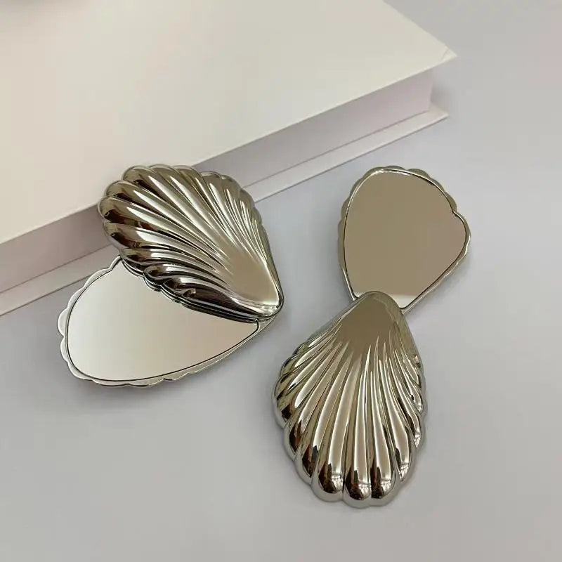 Seashell Compact Mirror – Double-Sided Foldable Metal Travel Mirror Compact Makeup Mirror Qst