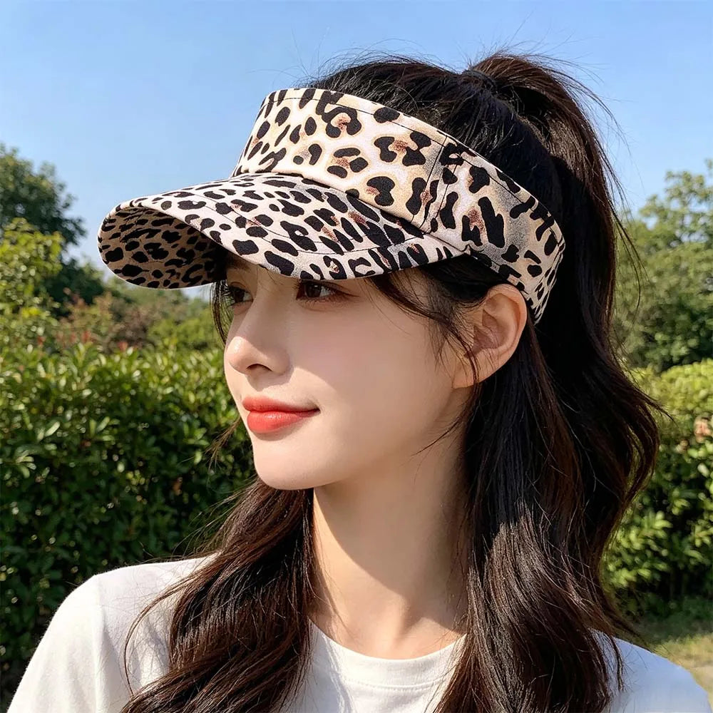 Korean Leopard Print Sun Hat – UV Protection Curved Brim Cap Sun Hat Qme