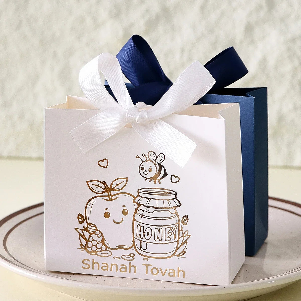 10 Square Paper Gift Boxes Jewish New Year Gold Apple Design Holiday Gift Boxes Qme