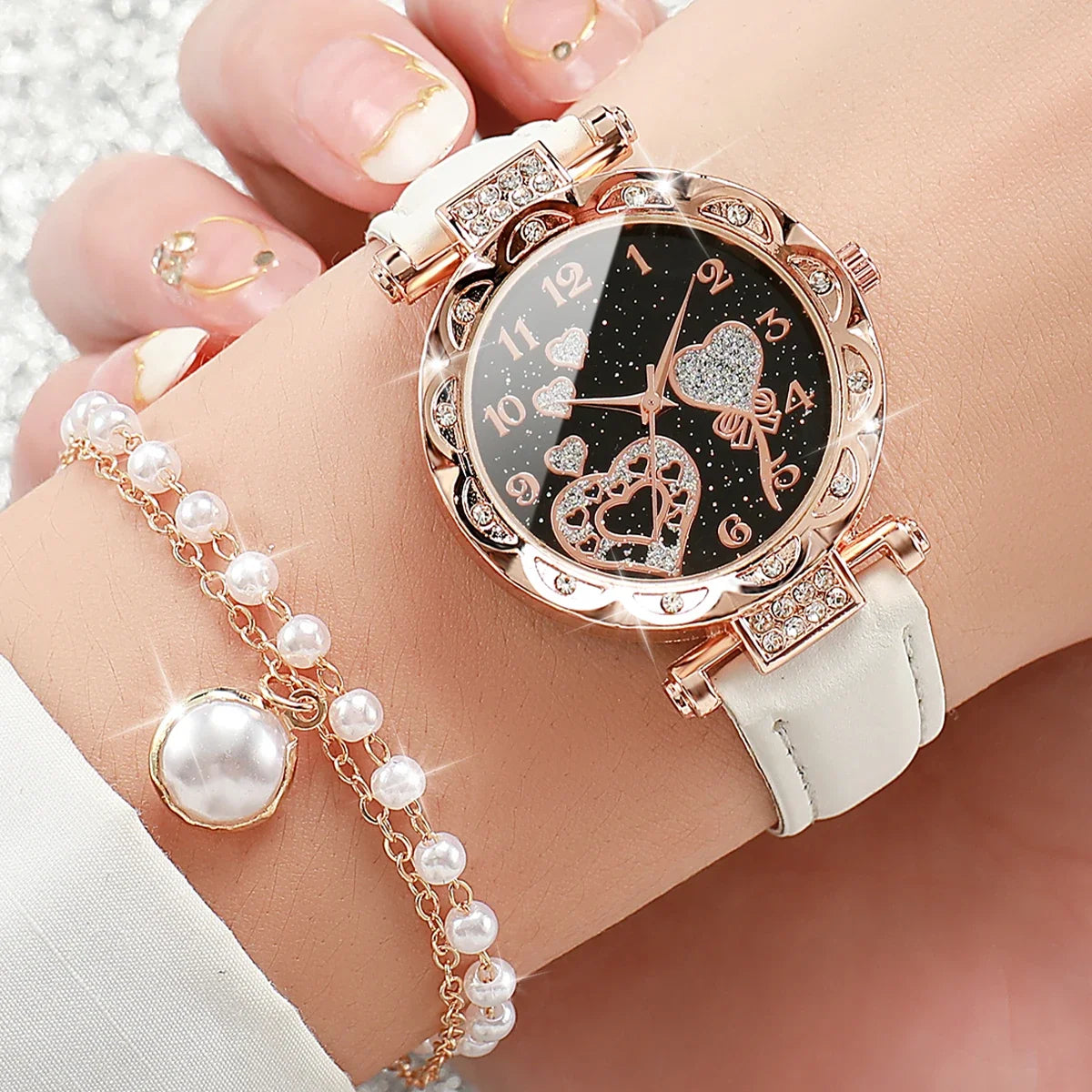 Ladies' Quartz Watch & Gemstone Jewelry 5-Piece Set Ladies Watch Gift Set Qme
