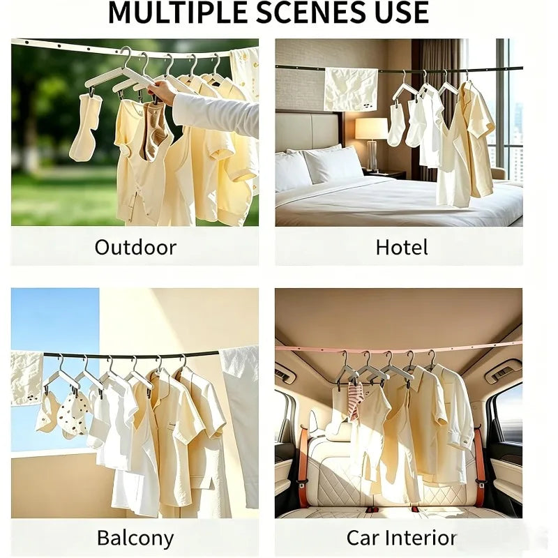 Travel Clothesline 11.5FT Retractable Non-Slip Nylon | No Clips Retractable Clothesline Qme