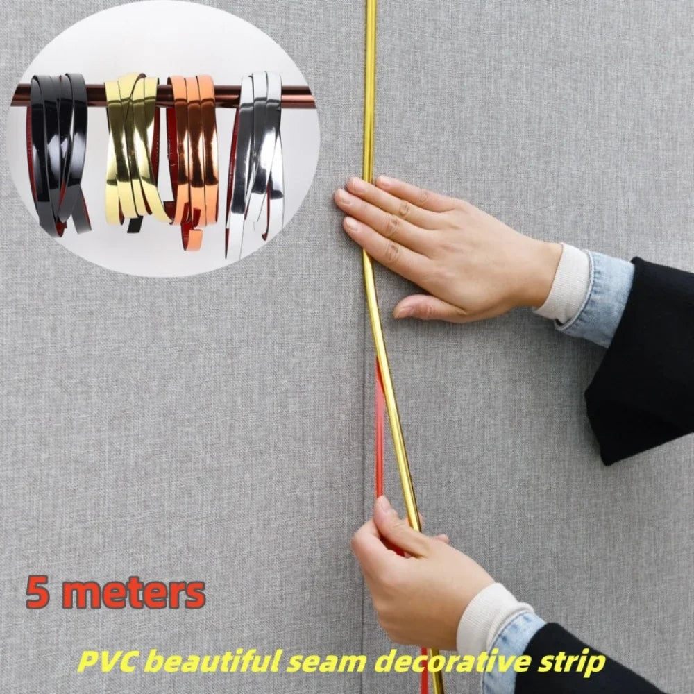 5M Gold PVC Self-Adhesive Waterproof Tape – Wall & Ceiling Trim Decorative Trim Tape Qme