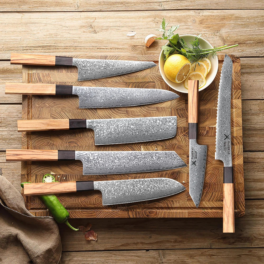 DASHWAY 67-Layer Damascus Steel Kitchen Knife Set 1–7 Pc Damascus Kitchen Knife Set Qst