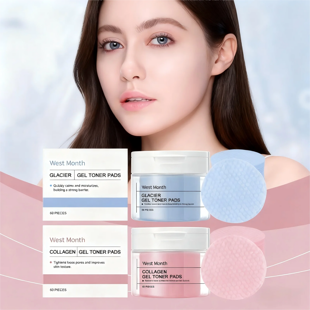 West Month Hyaluronic Acid Toner Pads – 60pcs Deep Hydration Toner Pads Qst