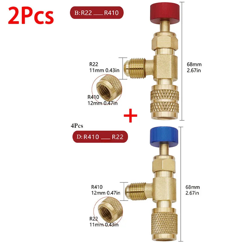 R12 R410 Refrigerant Charging Valve Safety Adapter 2-Pack Refrigerant Charging Valve Qme Type B and D-2Pcs