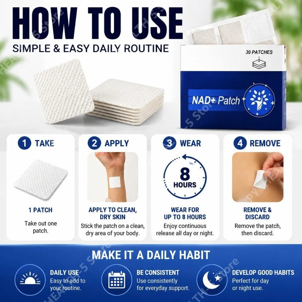 NAD+ Topical Patch – 30 Patches, 8-Hour Continuous Release Topical Wellness Patch Qst