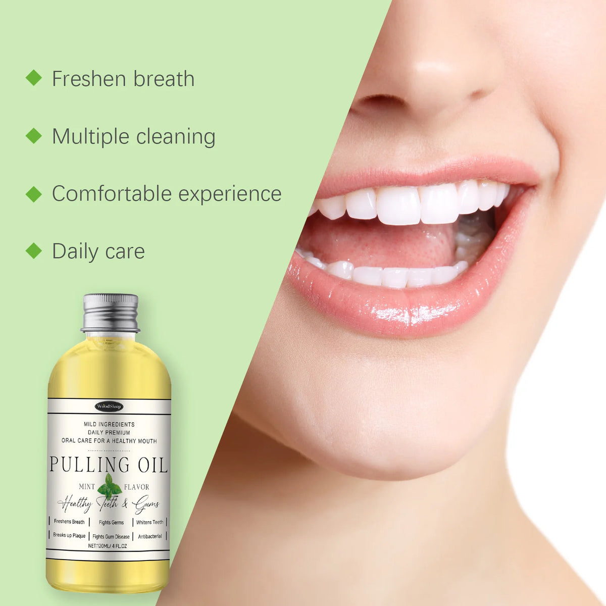 WOODSLEEP Coconut Mint Oil Pulling Mouthwash – Alcohol-Free Oil Pulling Mouthwash Qst