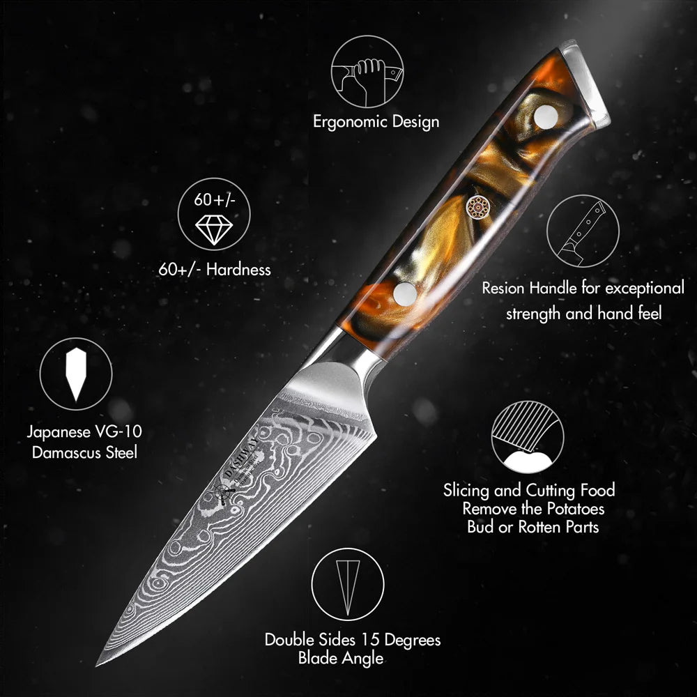 DASHWAY 3.5" Damascus Steel Paring Knife – VG10 Core Damascus Paring Knife Qst