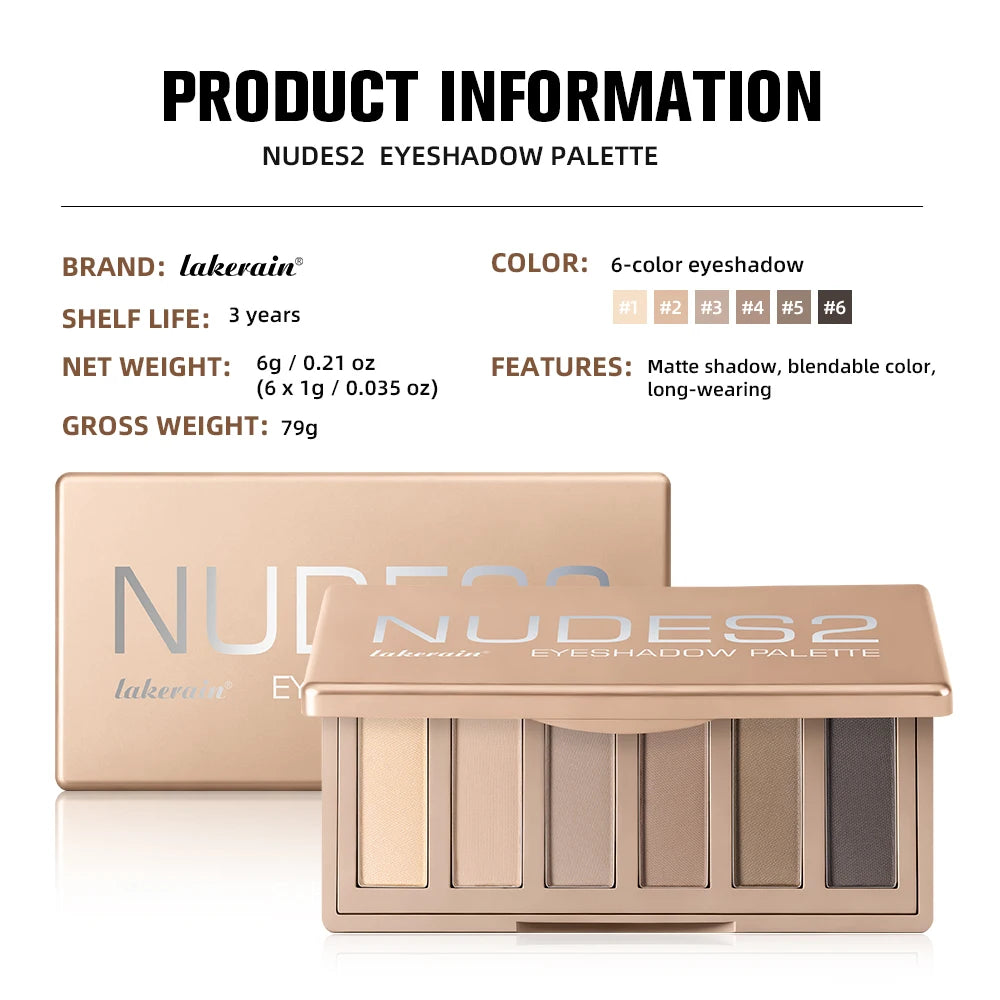 Lakerain 6-Color Eyeshadow Palette – Nude Smokey Matte & Highlight Eyeshadow Palette Qst