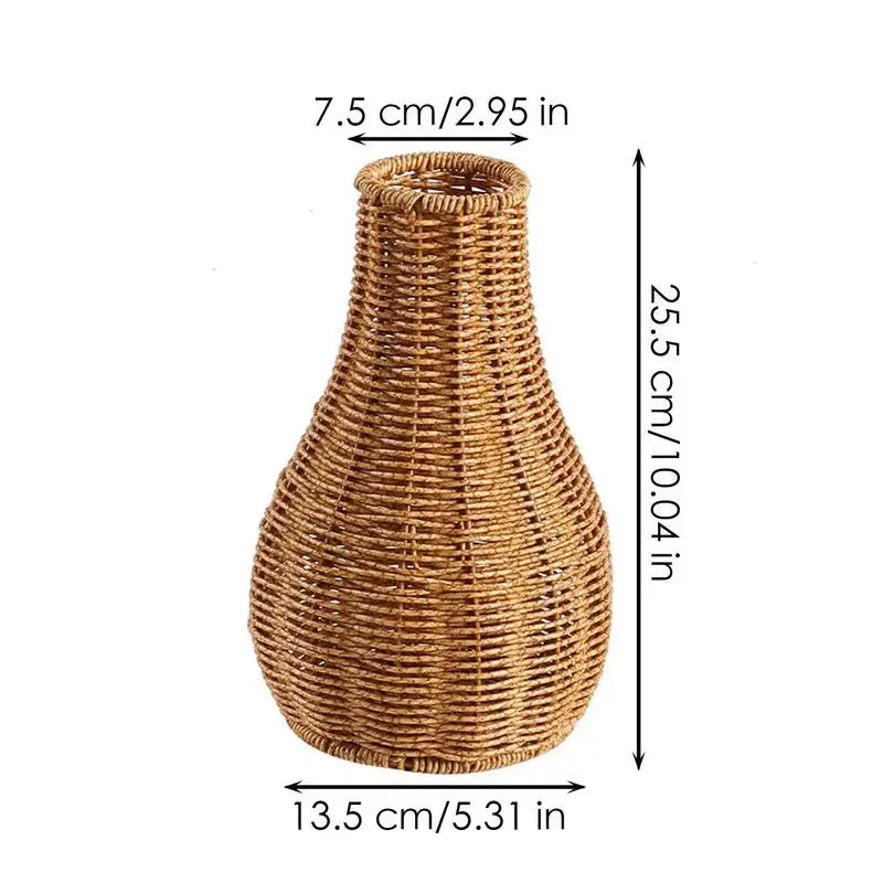 Rustic Boho Woven Vase | Pampas Grass Plant Holder Decorative Boho Vase Qme