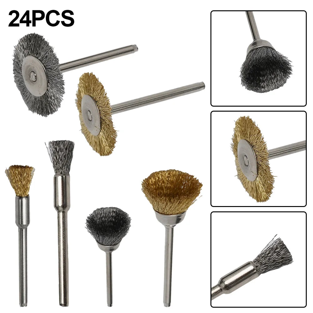 24pc Brass Wire Wheel Brush Set for Drill & Rotary Tools Rotary Tool Brush Set Qme