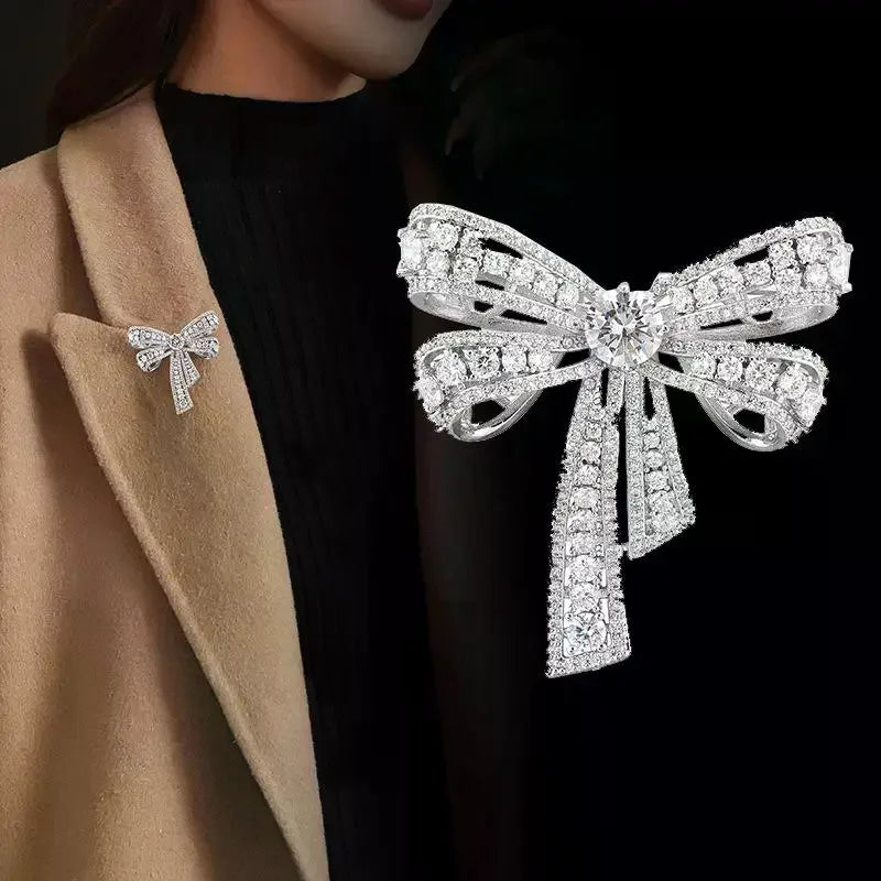 Rhinestone Bow-Knot Brooch for Women – Luxurious Metal Pin Fashion Brooch Pin Qme