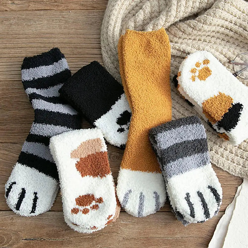 Women's Fluffy Cat Paw Socks – Cute Warm Winter Novelty Novelty Fluffy Socks Qme