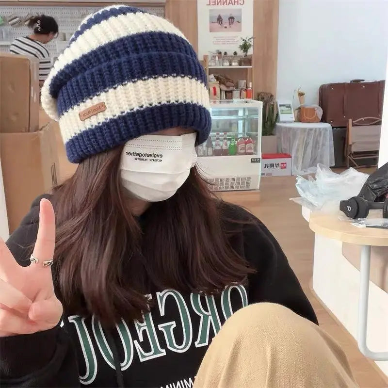 Women's Winter Plush Knit Beanie Hat with Ear Muffs Winter Knit Beanie Qst