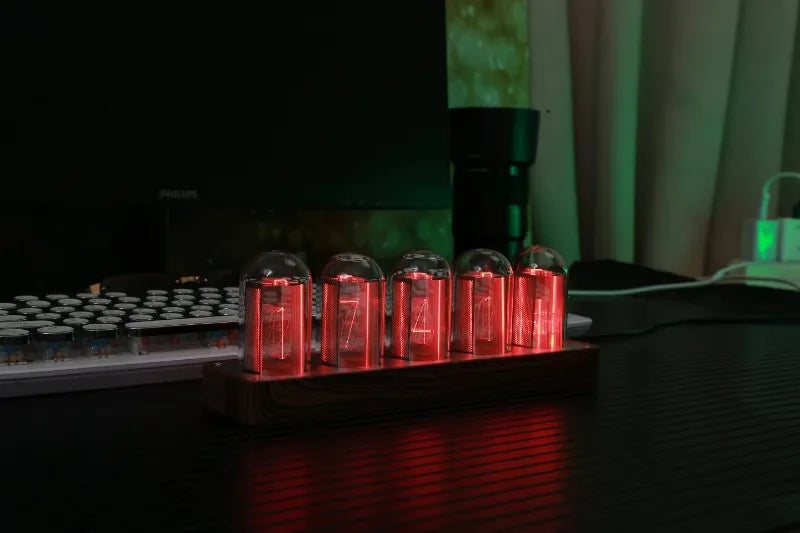 Glow Tube Digital Desk Clock – RGB Retro Alarm & WiFi Sync Retro Digital Clock Qst