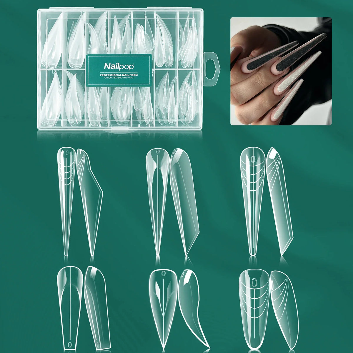 Nailpop Dual Form Nail Molds – 14 Sizes, Full Coverage Nail Extension Molds Qme