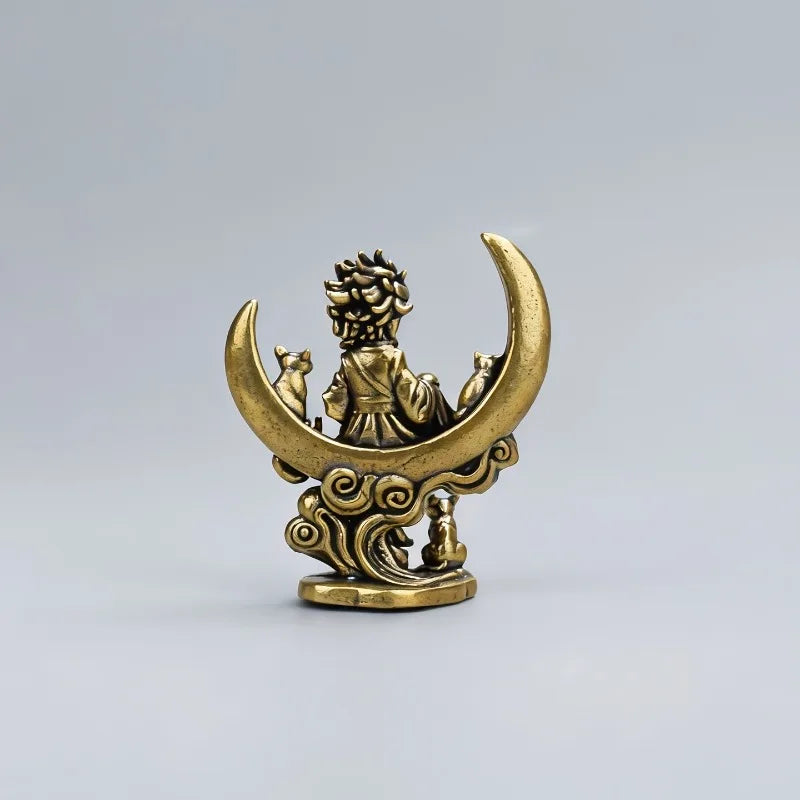 Vintage Brass Moon Witch Mini Statue Antique Metal Ornament Desktop Ornament Qme