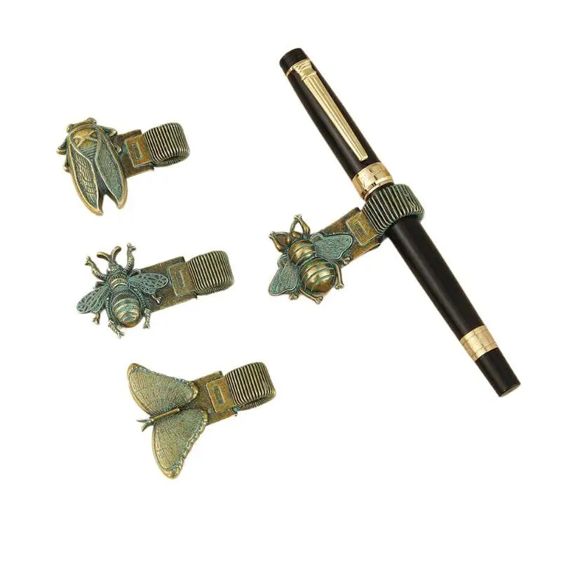 Vintage Insect Metal Pen Clip Spring Loaded Notebook Holder Metal Pen Clip Qme