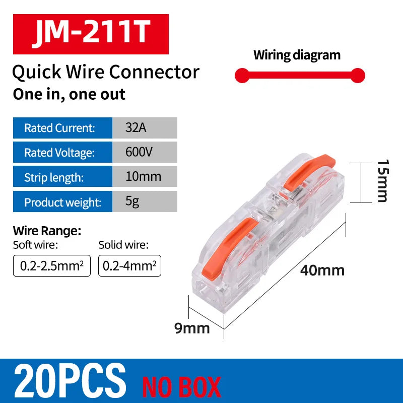 Universal Lever Wire Connectors 1-to-1 Inline Compact Splicing Lever Wire Connector Qme T211O 20PCS