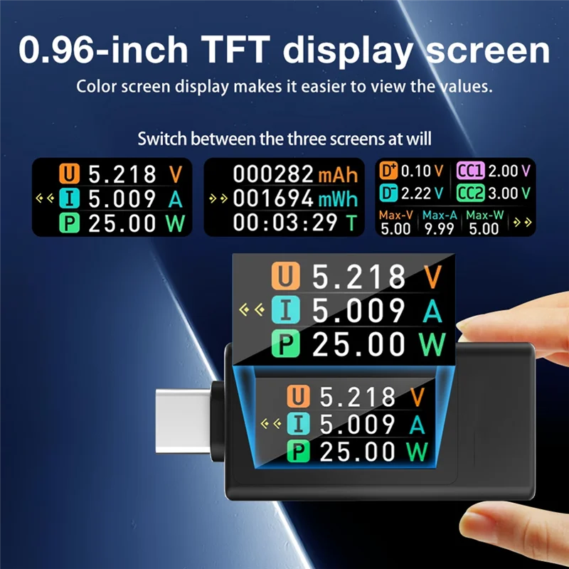 USB Type-C Voltage & Current Monitor 4-30V 0-8A Color Display USB Voltage Current Tester Qme