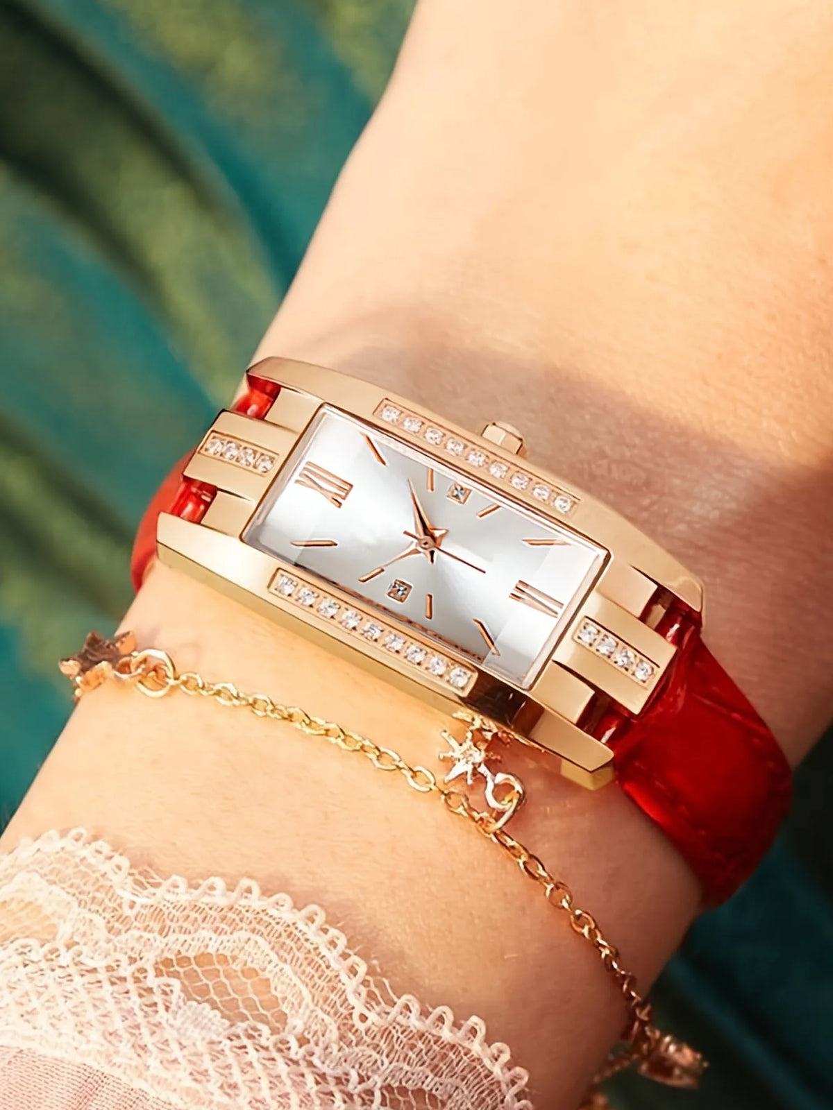 Red Gold Ruby Diamond Jewelry Watch | Elegant Timepiece Jewelry Fashion Watch Qme