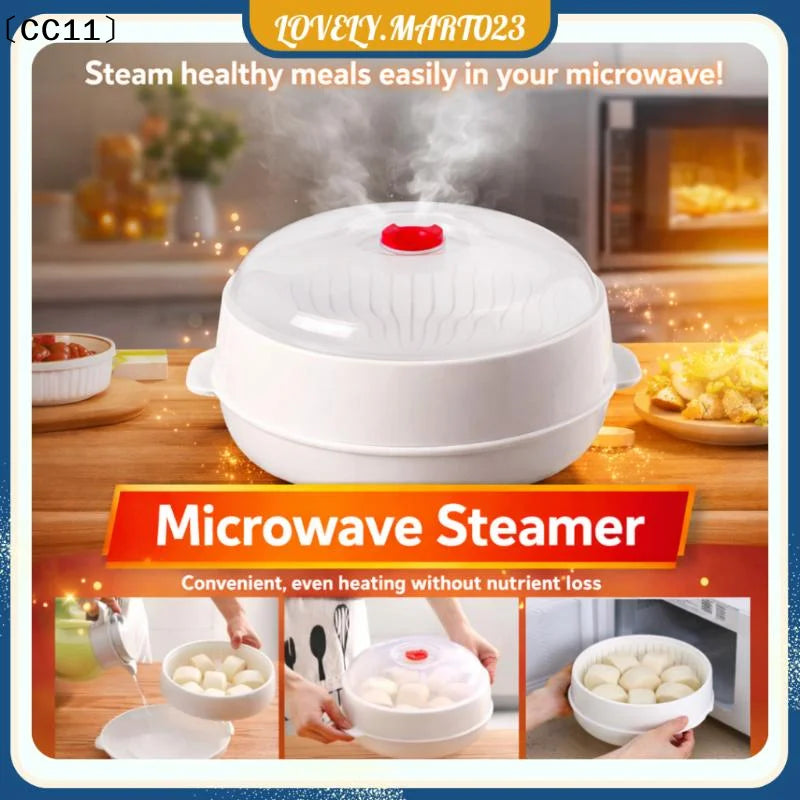 Microwave Food Steamer Heat-Resistant Plastic Steaming Tray Set Microwave Steamer Set Qme