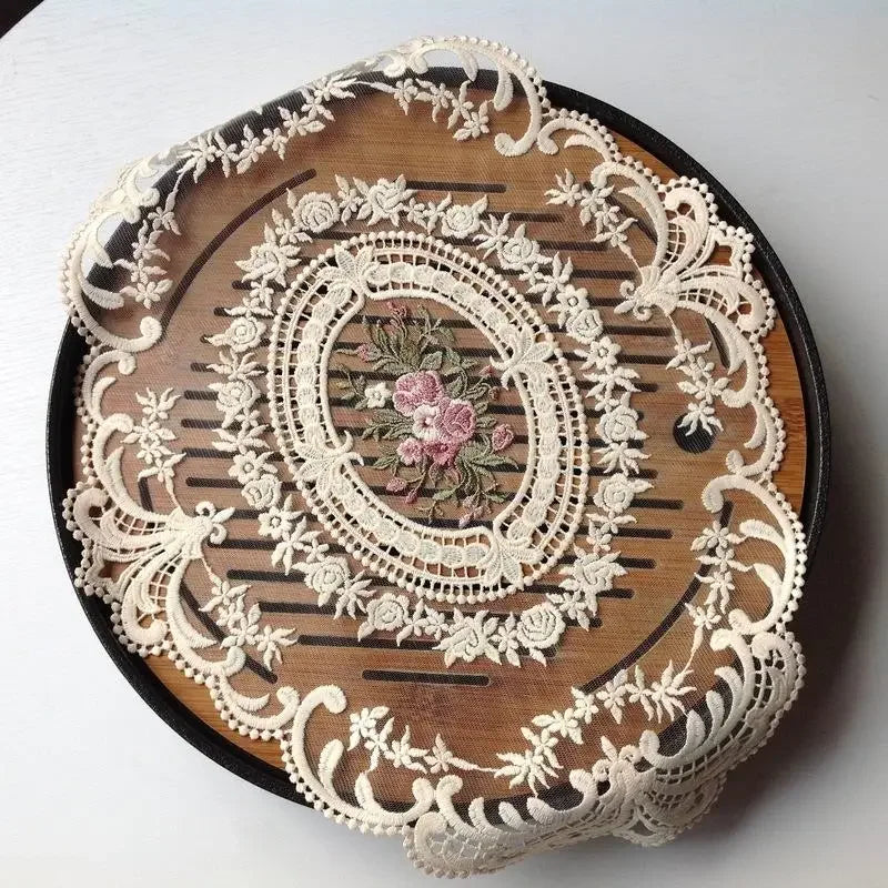 European Oval Lace Embroidered Table Coaster Mat 31x43cm Table Coaster Mat Qme beige