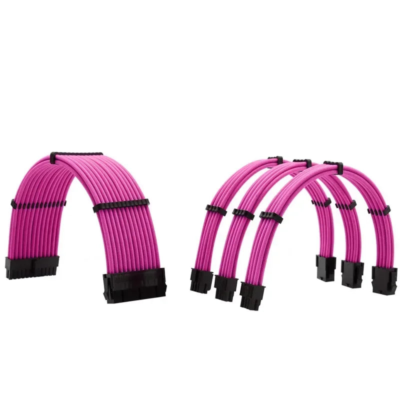 Sleeved PSU Extension Cable 18AWG ATX 24-Pin VGA CPU Kit PSU Extension Cable Qme Pink