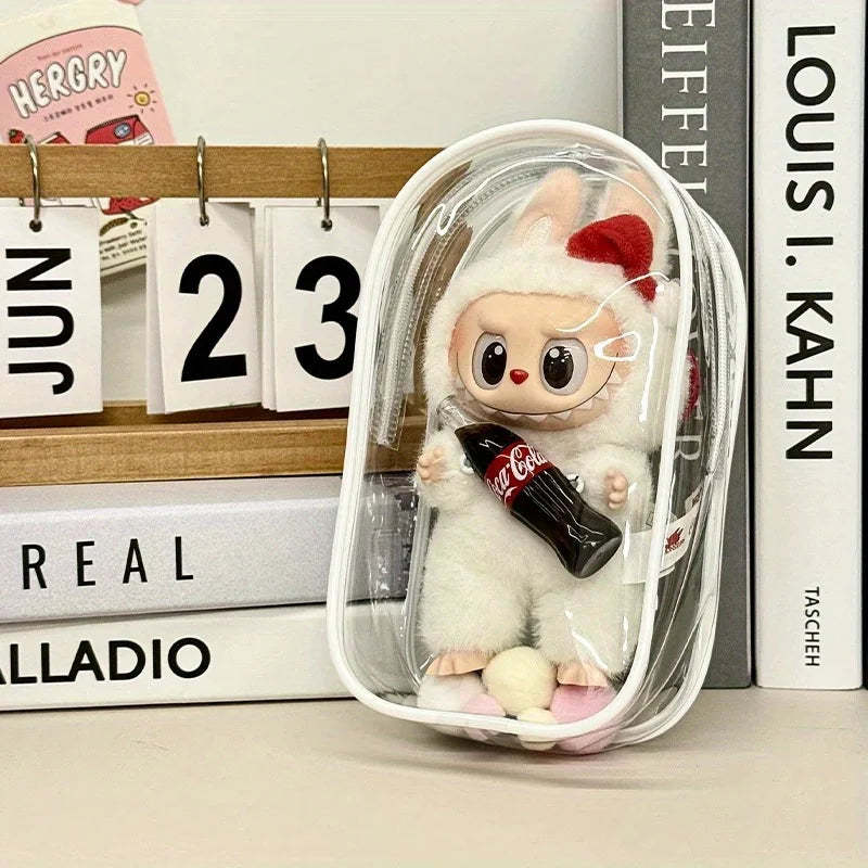 Labubu Dust Cover PVC Transparent Portable Storage Bag Collectible Figure Bag Qme