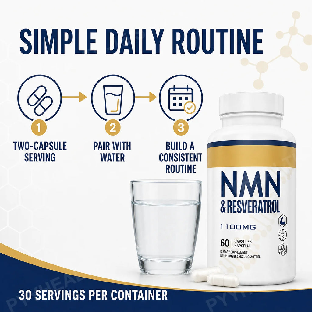 NMN 500mg Trans-Resveratrol 600mg Daily Vitality Capsules Wellness Supplement Qst