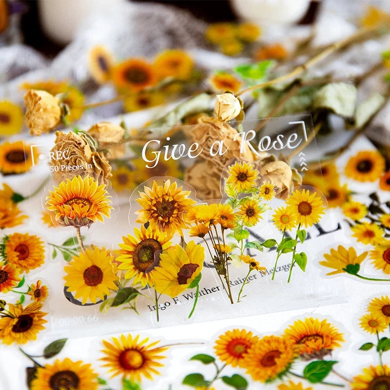 100pcs Waterproof Flower Stickers – Rose Tulip Daisy Clear Decals Craft Sticker Pack Qme