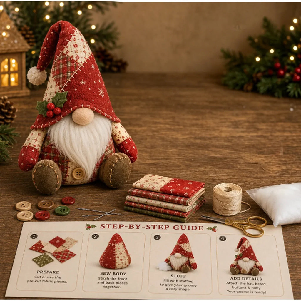 Gnome Sewing Craft Kit – Pre-Cut Fabric, Thread & Needles DIY DIY Sewing Craft Kit Qme