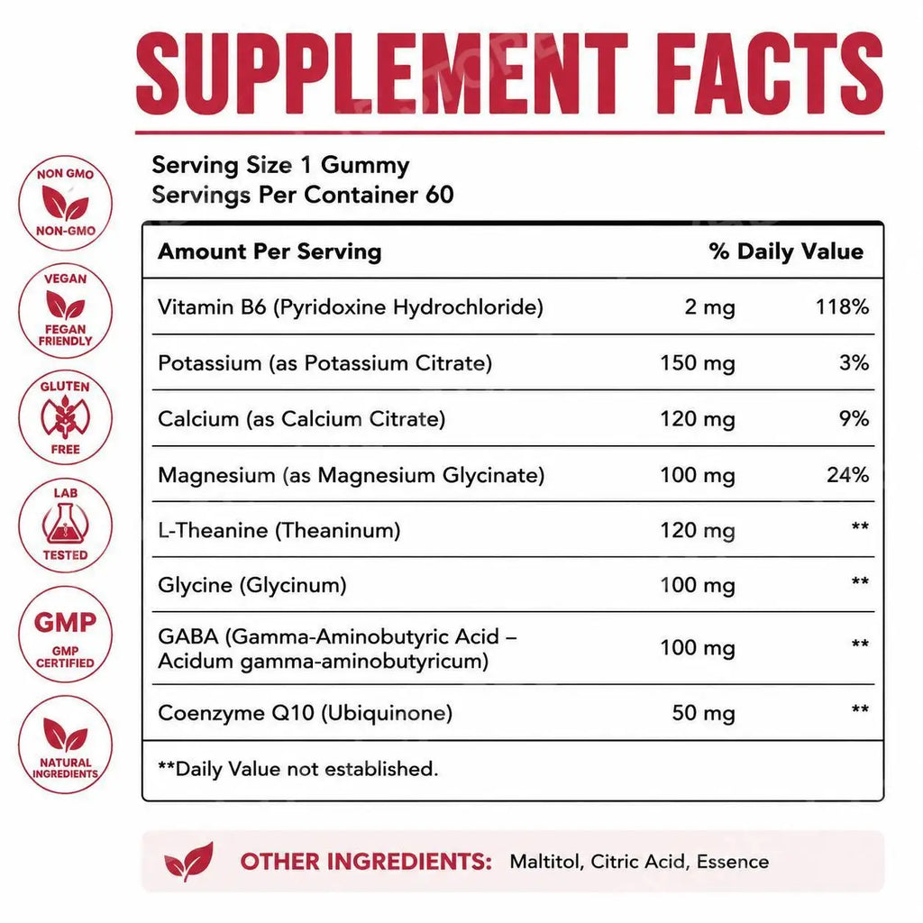 Docteat Magnesium Glycinate Gummies 60ct – GABA, CoQ10 & B6 Wellness Supplement Gummies Qst