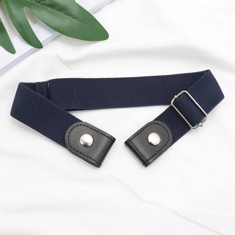Women's Buckle-Free Elastic Waist Belt – Adjustable, 7 Colors Elastic Waist Belt Qme Navy Blue
