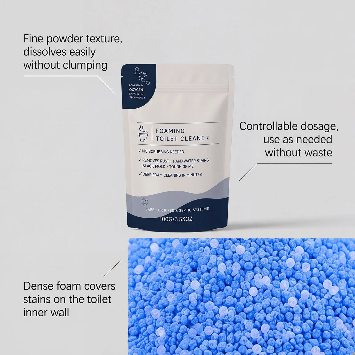 100G Bubble Toilet Cleaner Powder – Foam Stain & Odor Remover Toilet Cleaner Powder Qst