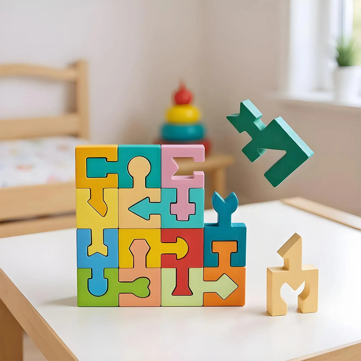 Kids Wooden Geometric Shape Matching Puzzle – 16 Pieces Wooden Kids Puzzle Qme
