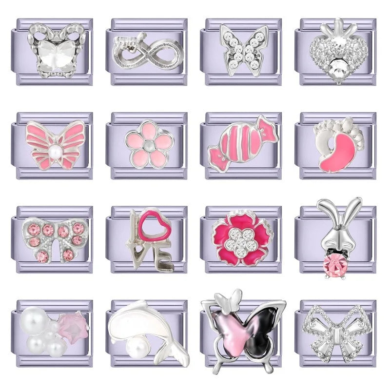 Zircon Bow Butterfly Rabbit Italian Charm Links DIY Bracelet Italian Charm Links Qme