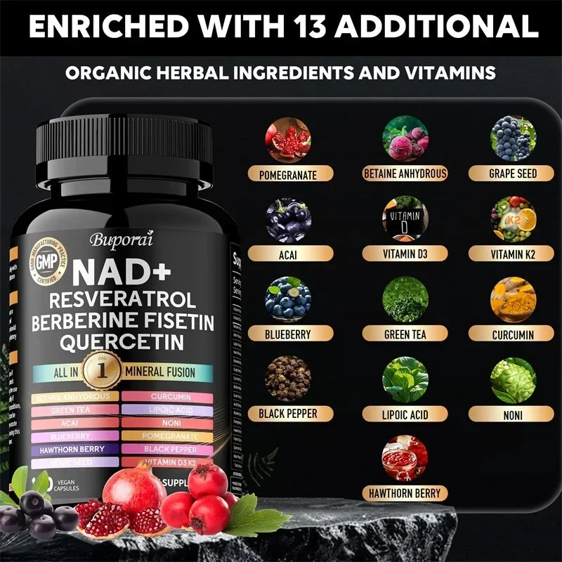 NAD+ Resveratrol Berberine 18-in-1 Supplement | Cellular Wellness Dietary Supplement Qst