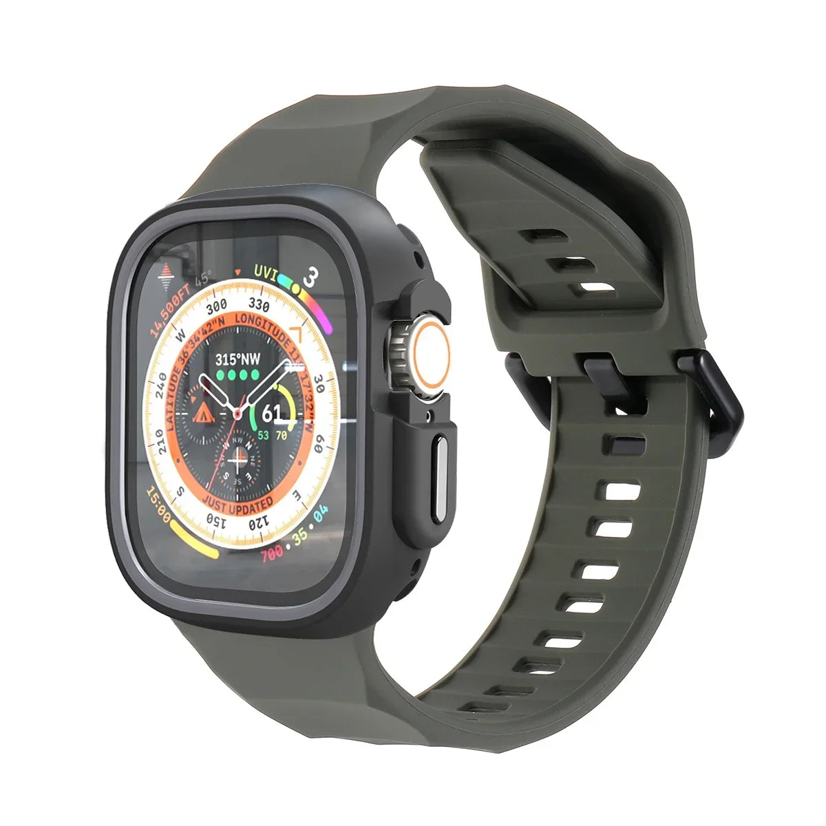 Silicone Sport Strap & Case for Apple Watch Ultra 2/9/8/7/SE/5 Watch Strap & Case Qme Gray DarkGr 44mm Series SE 456