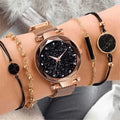 Women's Starry Sky Rhinestone Mesh Watch | Magnet Buckle Fashion Wristwatch Qme Brown No