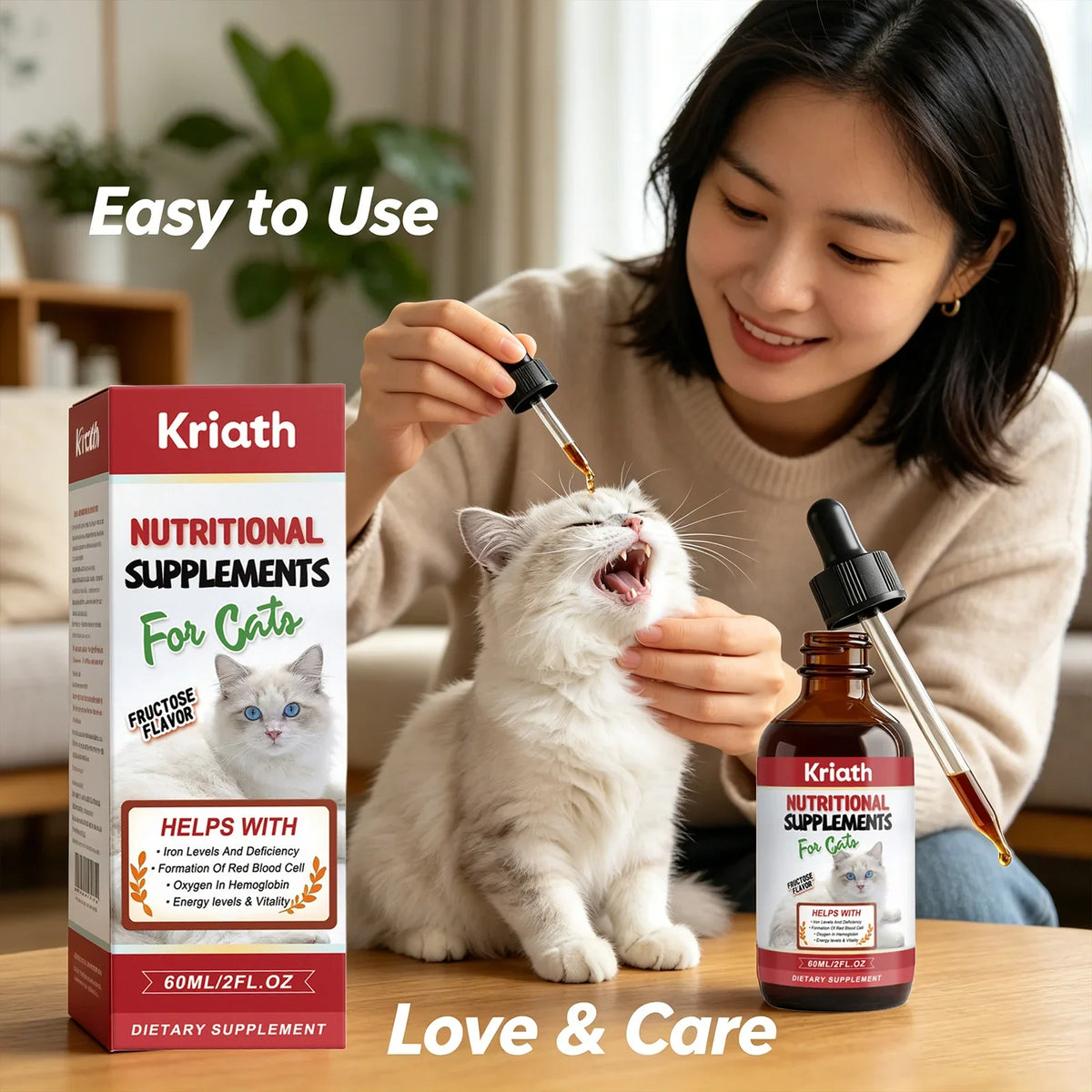 Kriath Cat Nutritional Supplement Drops – Energy & Vitality Cat Liquid Supplement Qme