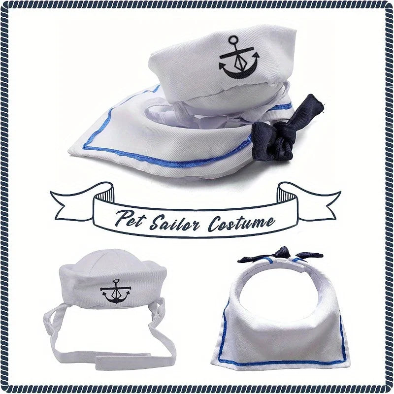 Pet Halloween Sailor Costume Set – Cute Hat & Tie Pet Costume Set Qme