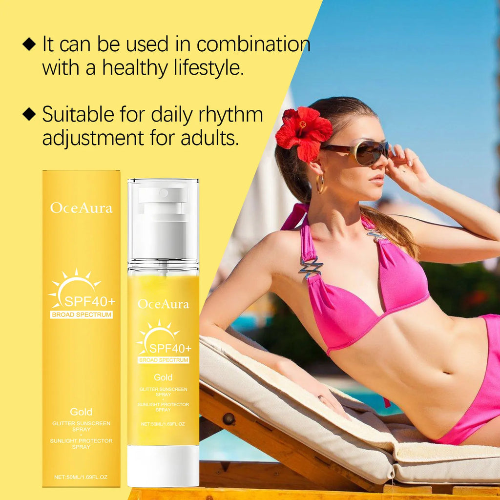 OceAura Glitter Sunscreen Spray – Shimmer SPF Face & Body Shimmer Sunscreen Spray Qst